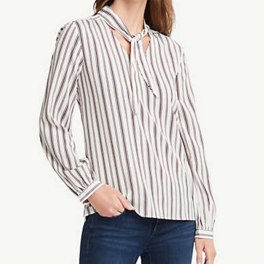 Ann Taylor Factory Striped Tie Neck Blouse NWT